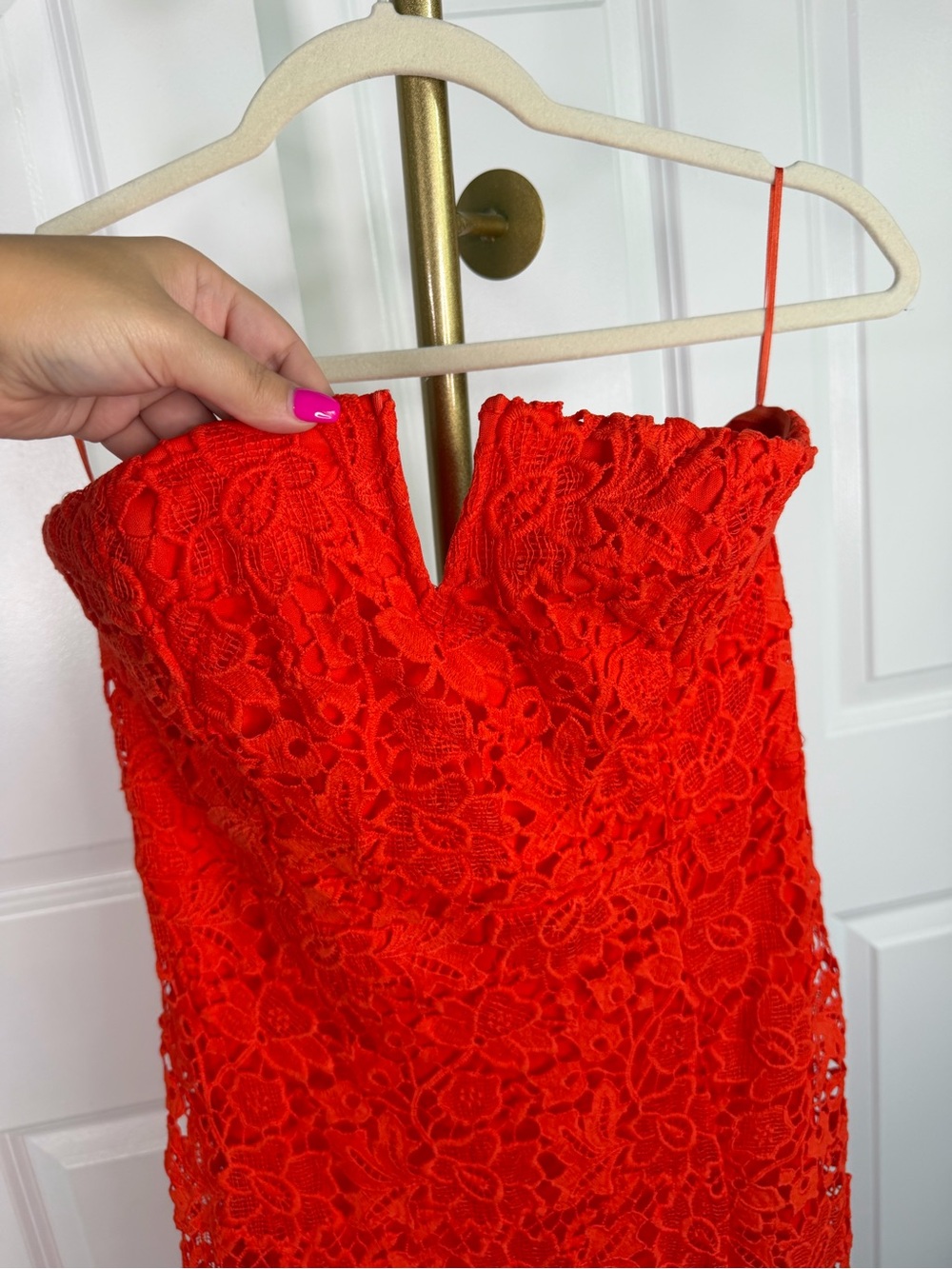 ASTR the Label Red Floral Lace Strapless Midi Dress Size L Cocktail Party - Picture 5 of 12